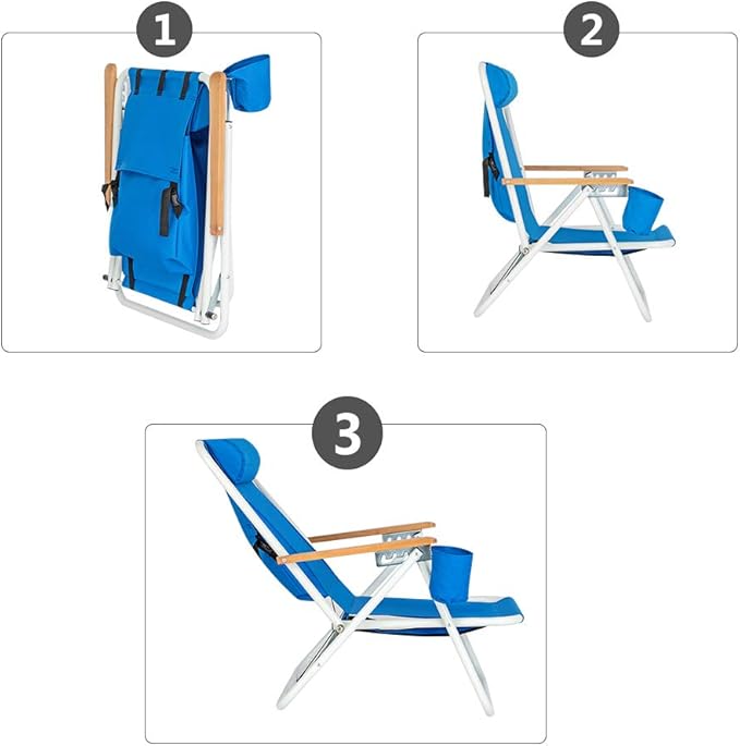 DUPOINT Portable Backpack Beach Chair Patio Folding Lightweight Camping Chairs Outdoor Garden Park Pool Side Lounge Chair with Cup Holder
