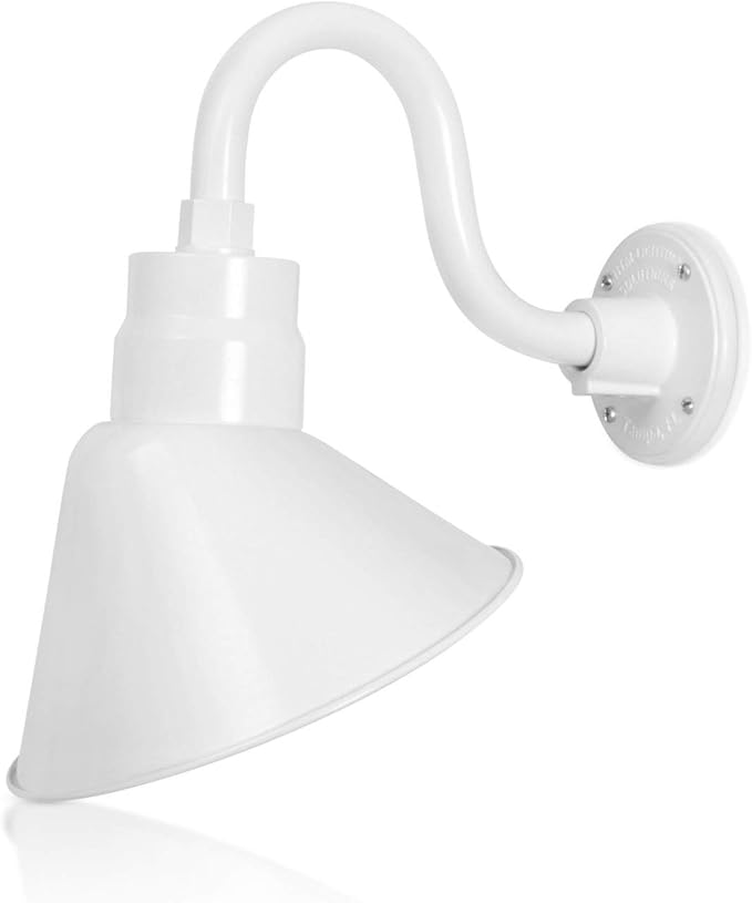 10in. White Angle Shade Gooseneck Sign Light Fixture With 10in. Long Extension Arm - Wall Sconce Farmhouse Antique Style - UL Listed - 9W 900lm A19 LED Bulb (5000K Cool White) - 2-Pack