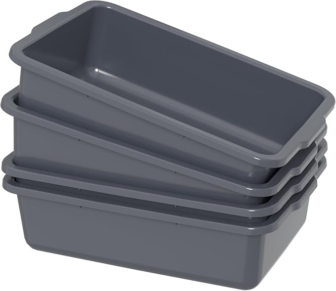 32 Liter Large Commercial Bus Trays Tote Box Grey Plastic Wash Basins Set of 4