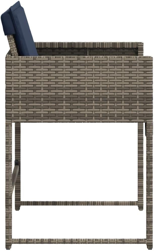 4-Piece Gray PE Rattan Patio Chairs Set with Navy Cushions Outdoor Furniture for Backyard Poolside Camping Foldable Steel Frame Lounge Chairs with Washable Covers