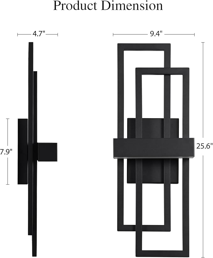 LamQee 25.6 Inch Modern Outdoor Wall Lights Integrated LED 1200LM Large Exterior Lighting Fixture Dual Rectangle Outdoor Sconce Black Metal Wall Mount Porch Light Outside Lamp for House Garage Patio