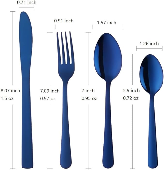 Buyer Star 20-Piece Blue Silverware Flatware Set for 5 Light Weight Cutlery Sets for Travel Camping Hand Polish Dishwasher Safe
