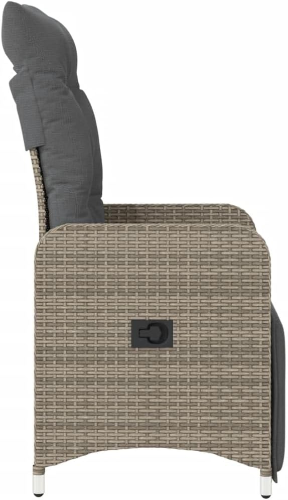 Grey PE Rattan Reclining Chair Set of 2 Steel Frame 21.5x23x36.2 Adjustable with Cushions Patio/Balcony/Poolside