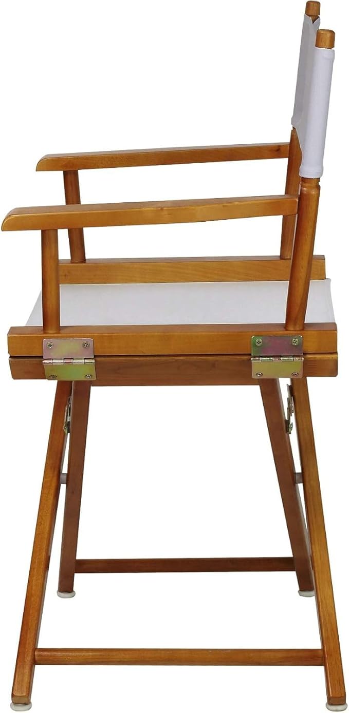 Director's Chair with Built-in Armrests and Foldable Design for Easy Storage Lightweight Durable Frame Perfect for Indoor or Outdoor Seating White Canvas/18 in Honey Oak Frame