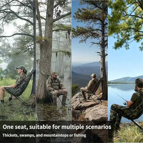 2026 Neo Low Down Hunting Chair Adjustable Tree Hammock Seat with 180° Swivel Portable Camo Camping Stool for Deer Turkey Lightweight Folding Tree Stand for Ground Shooting (Bottomland Camo Style)