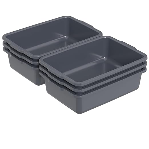 6 Packs 24 L Plastic Commercial Plastic Bus Tub Food Service Bus Tub Gray