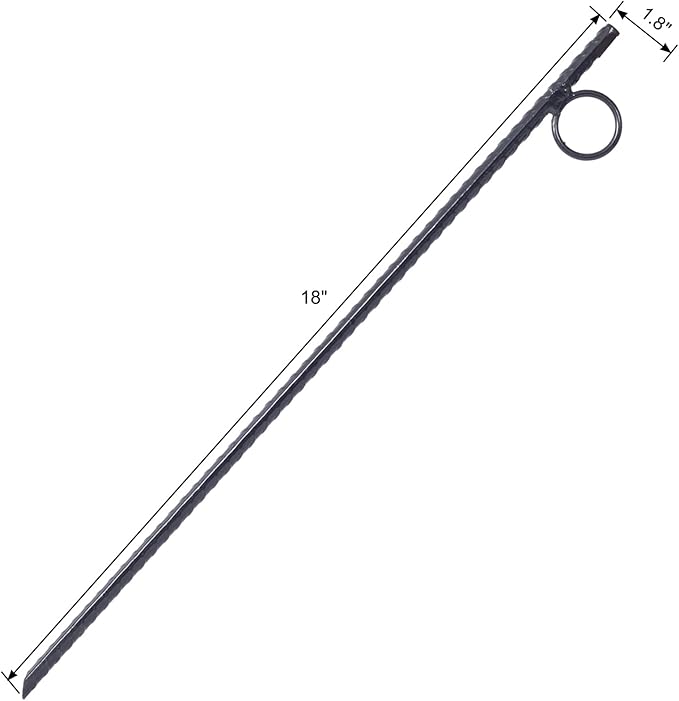 4 Pcs Heavy Duty Steel Rebar Ground Stakes 3/8 x 18 - Tent Canopy Stakes with Angled Ends &amp 1 Loops for Campsites Outdoor Use