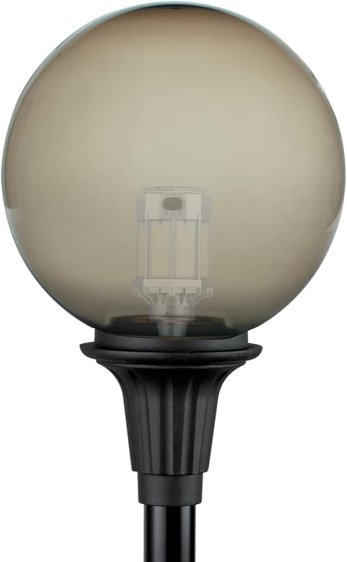 KASTLITE Premium Lamp Post Globe Combo Lighting Fixture | 16 Smoke Lens with Black Aluminum Heavy Duty Fitter for 3 Diameter Posts (Post Not Included) | Comes with Adjustable LED Bulb