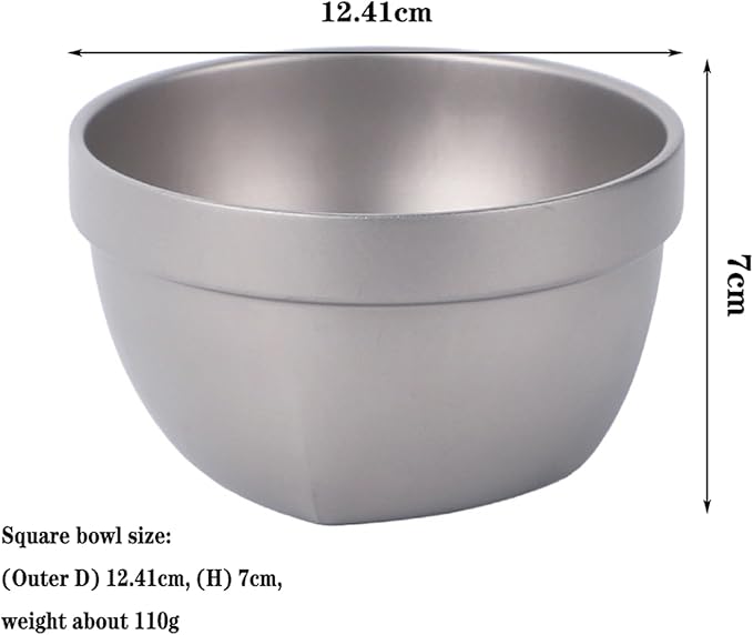 500ml Titanium Double Wall Bowl Ultralight Unbreakable Camping Tableware for Outdoor Hiking Picnic Backpacking Dishwasher Safe (Square Bowl)