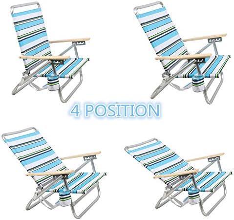 Portal 14.17 X 19.69 X 31.1 Lightweight Adjustable Hi-Back Folding Beach Chair with Cup Holder and Padded Carry Strap Blue