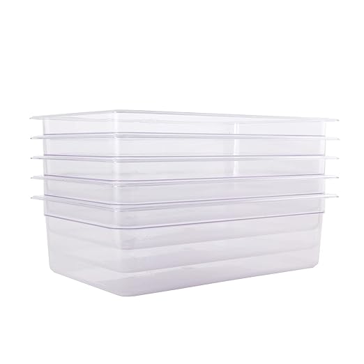 6-Pack 6-Inch Deep Clear Polycarbonate Food Pans - Full Size Commercial Hotel Pans (20.9 x 12.8) 20.6 Qt Capacity NSF Certified for Restaurants Hotels &amp Catering