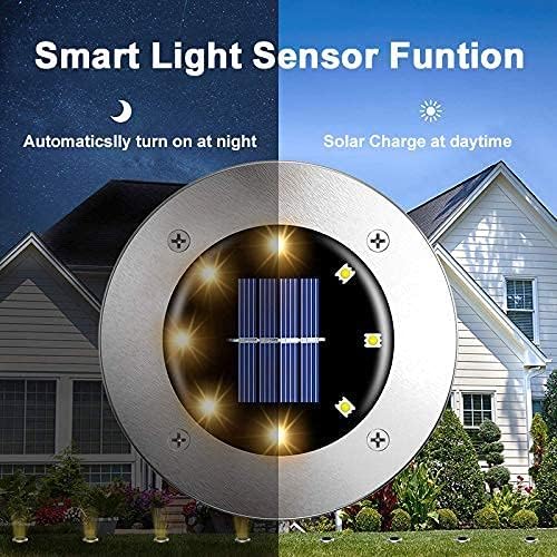 Aogist Solar Ground Lights - 12 Pack 8 LED Waterproof Outdoor Disk Lights for Pathway Yard Walkway Patio Lawn Path (Warm White)