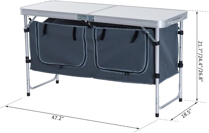 Portable Camping Table Outdoor Tables Foldable Picnic Table Lightweight Tables for OutsideCamping Kitchen Table Folding Table Foldable Picnic Table Adjustable Portable Camp Kitchen with Storage