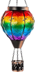 DREAMSOUL Rainbow Hot Air Balloon Solar Lantern Metal &amp Glass Solar Lantern with Flickering Flame Hanging Solar Lanterns Outdoor Waterproof for Lawn Patio Tree Decor