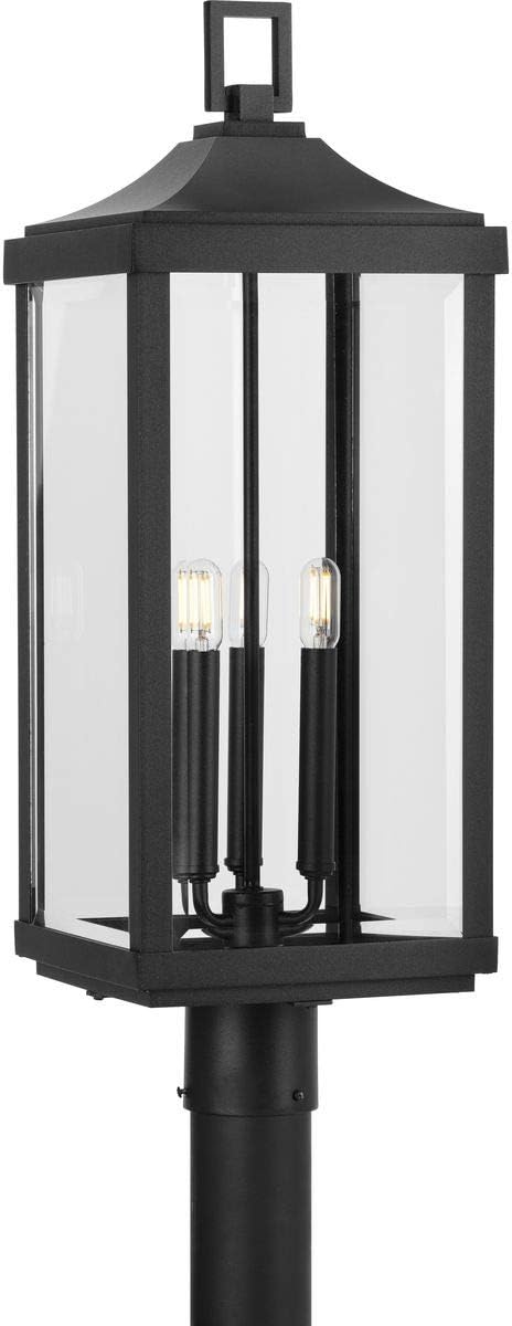 Progress Lighting Gibbes Street Collection 3-Light Clear Beveled Glass New Traditional Outdoor Post Lantern Light Textured Black26.88x9.50x9.50
