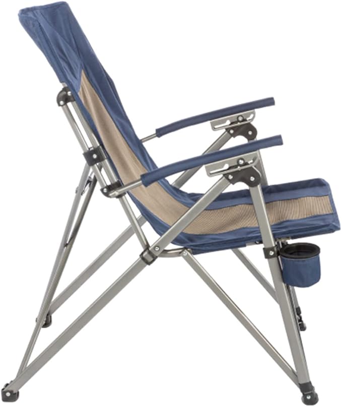Kamp-Rite 3 Position Hard/Arm Reclining Chair with Cup Holder Blue/Tan