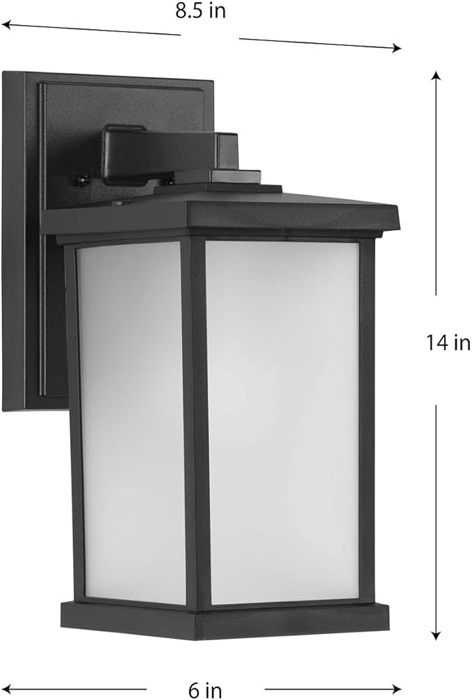 Progress Lighting 1-Light Frosted Shade Traditional Outdoor Wall Lantern Light Trafford Non-Metallic Lantern Collection Outdoor P560289-031 Textured Black