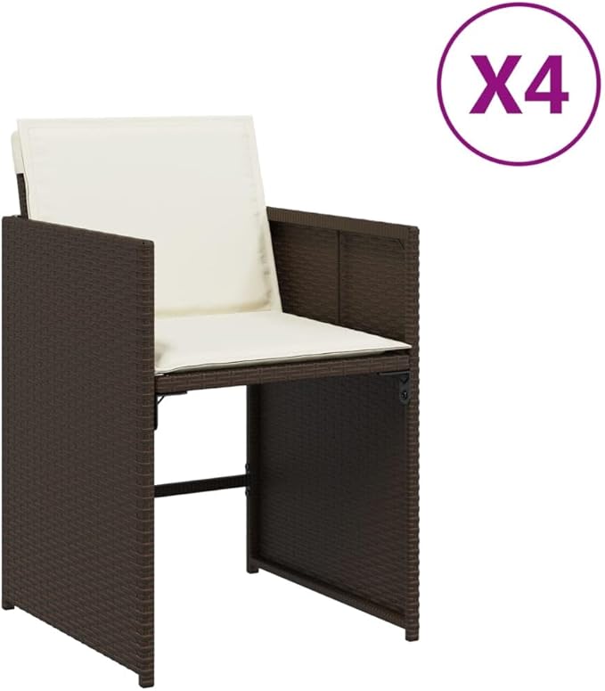 Patio Chairs with Cushions 4 pcs Brown Poly Rattan Outdoor Furniture for Garden Lawn and Patio - Comfortable &amp Durable Garden Chairs with Removable Cushions and Foldable Backrest