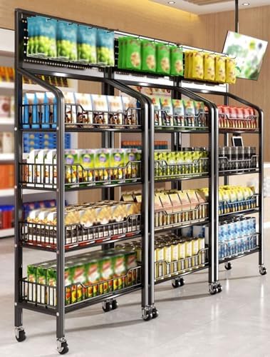 Store Display Rack Wall Mounted Storage Rack Supermarket Convenience Store4-Tier Carbon Steel Supermarket Shelf Display Rack - Floor-Standing Vegetable &amp Snack Organizer for Convenience STO