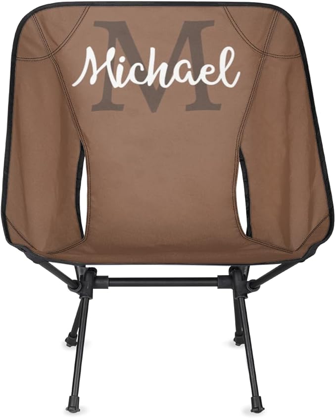 Custom Brown Portable Camping Chair Personalized Backpacking Chair with Name Lightweight Foldable Chairs for Hiking Beach