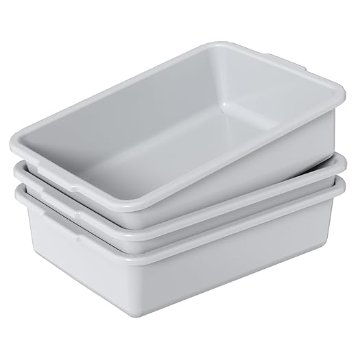 13 L Commercial Bus Tub 3 Pack Plastic Utility Bus Box Dishpan Light Gray