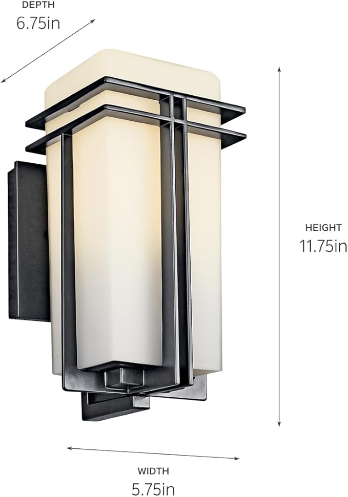 Kichler Tremillo 11.75 Outdoor Wall Lightin Black 1-Light Exterior Wall Sconce Porch Light with Satin Etched Cased Opal Glass (11.75 H x 5.75 W) 49200BK