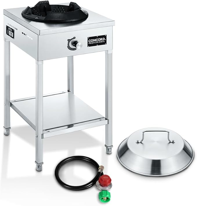 Concord Professional Vortex Burner Stainless Steel Commercial Wok Range Single Burner Outdoor Propane Stove. Great for Stir Fry Outdoor Kitchen Asian Cuisine