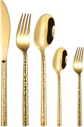 30-Piece Gold Hammered Silverware Flatware Cutlery Set Service for 6304 Thickened Stainless Steel Cutlery KnifeFork and Spoon SetDishwasher SafeGift Package for Wedding Housewarming