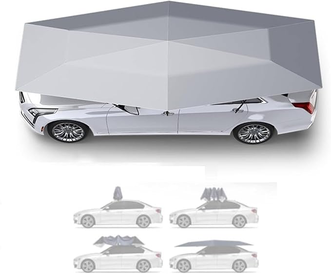 Fully Automatic Car Tent Umbrella Car Roof Top Sun Shade Cover with Remote Control Retractable Folding Movable Carport Pop Up Shelter Waterproof All Weather Car Protection Silver-4.8m/189