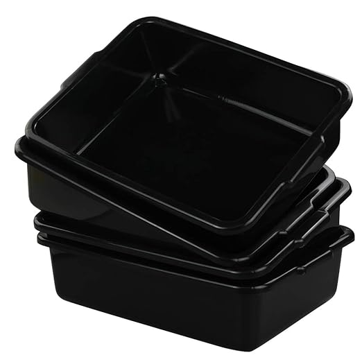 8 Liters Plastic Commercial Bus Tub Set of 4 Black Rectangle Plastic Dish Pans