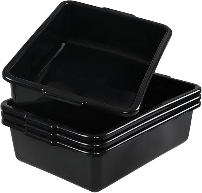 4 Packs 32 L Commercial Food Service Bus Tub Extra Large Rectangle Dishpan Plastic Wash Basin Black