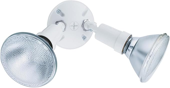 Lithonia Lighting Outdoor Flood Light Fixture Adjustable Twin Par Flood Light Holder for Safety and Security 120 Volts Uses 2 Lamps Up to 150W (Not Included) White (OFTH 300PR 120 WH M12)