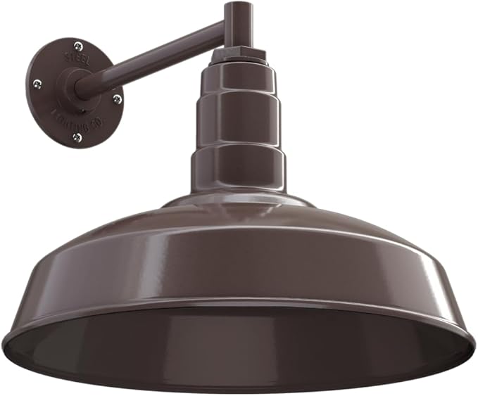 Steel Lighting Co. | Dusk to Dawn | Gardena Barn Light | Outdoor Wall Mounted | 16 Dome | 11 Straight Arm | Farmhouse Light Made in America | Dark Bronze/Dark Bronze