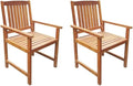 Outdoor Chair Set of 2 Brown Solid Acacia Wood Standard Durable Rustic Design for Patio Garden Dining with Comfortable Armrests
