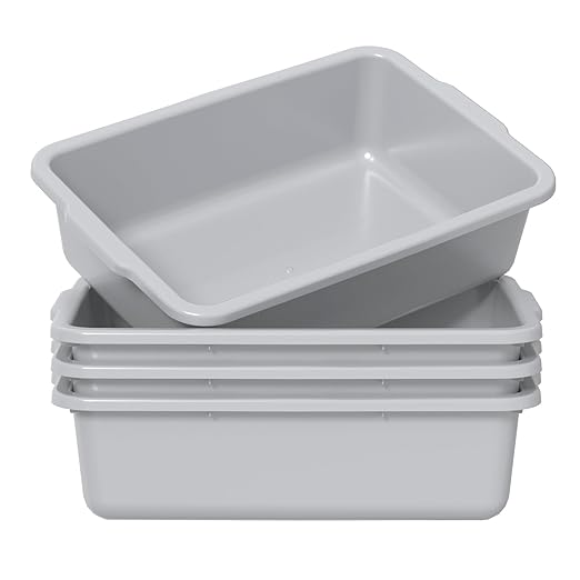 4 Packs 24 L Commercial Bus Tubs Plastic Bus Bins Restaurant Kitchen Dish Tub Grey