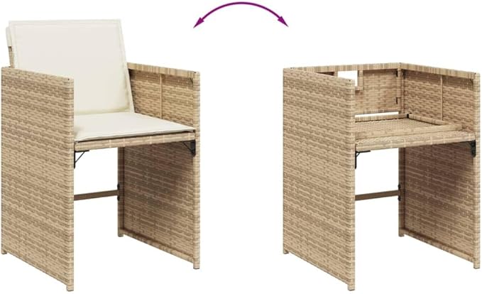 Patio Chairs with Cushions 4 pcs Beige Poly Rattan Outdoor Lounge Chairs with Comfortable Cushions and Foldable Backrest for Garden Patio Balcony and Yard