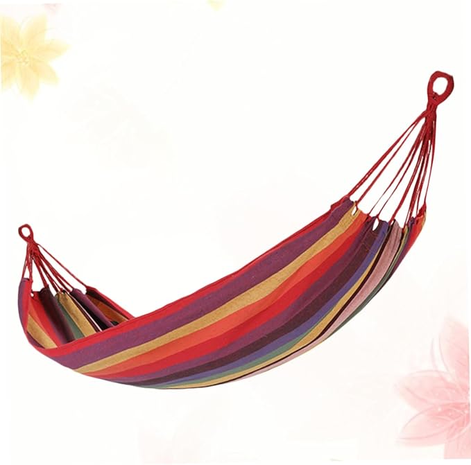 GALPADA Canvas Single Hammock Stripes Lightweight Portable Garden Swing for Outdoor Camping Travel and Relaxation Includes Carry Bag and Rope for Easy Setup