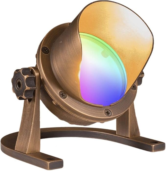 VOLT 12V IP68 Cold Forged Brass (Bronze) RGBW Color Changing LED Underwater Light with Shielded Top &amp Remote Control for Low Voltage Outdoor Lighting