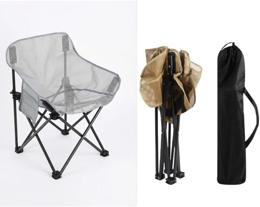 Breathable Outdoor Folding Chair Portable Ultra-Light Fishing Stool Beach Camping Moon Chair Armchair Art Sketch Chair (Mesh Silver Sand ash)