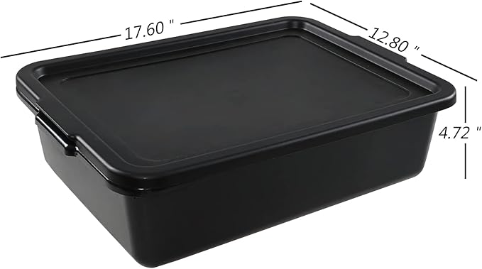 3-Pack Plastic Bus Tubs with Lid 13 L Commercial Bus Box with Lid Black