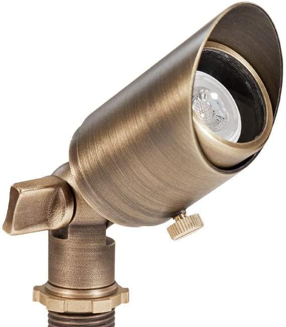 Cast Brass 12V Mini Outdoor Spotlight (Bronze) with 2W 175 Lumen 2700K Warm White MR8 LED Bulb for Low Voltage Landscape Lighting of House Yard Trees Bushes Shrubs Columns or Patio