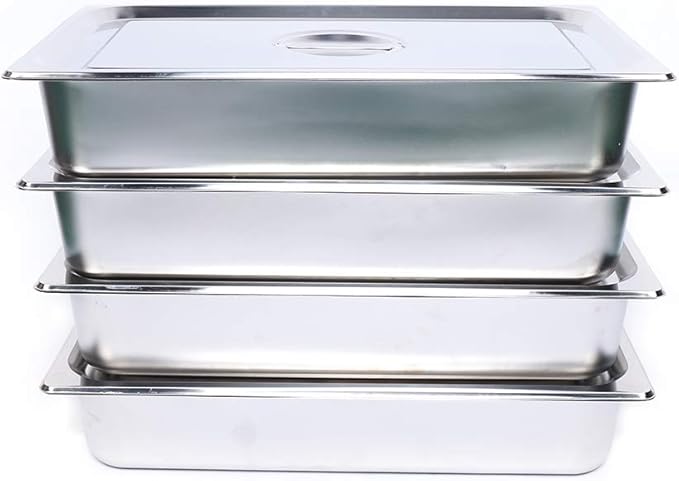 4 Pack Stainless Steel Steam Hotel Pan 20 x 12 x 4 In Deep Steam Table Pan with Lid Food Service Pan for Party Kitchen Restaurant Hotel