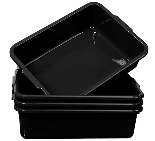 Black 4-Pack Commercial Bus Tubs Box/Tote Box Stackable Plastic Utility 13 Liter Storage Bin with Handles Dish Wash Basin Tub Pans