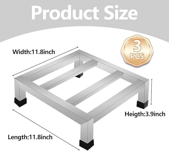 GRETJOB 3-Pack Stainless Steel Dunnage Rack 11.8 L x 11.8 W x 3.9 H 1000LB Capacity No-Assembly Kitchen Floor Racks for Commercial Food Service Restaurant Bakery Shop &amp Garage Storage