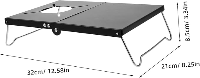 POPETPOP Folding Camping Table with Heat Shield Adjustable Aluminum Outdoor Grill Side Table for BBQ Lightweight Easy to Carry for Garden Patio and Use