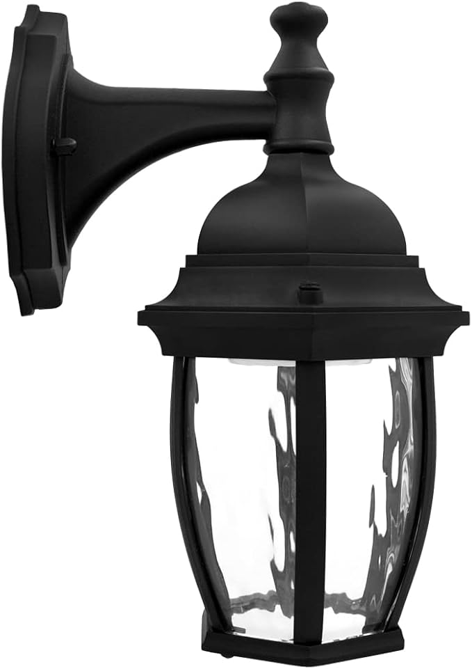 Maxxima Luvoni Smart WiFi LED Outdoor Wall Light Black w/Clear Water Glass App Controlled Porch Lantern 850 Lumens CCT 2700K - 6500K Dimmable Works with Google Home/Alexa