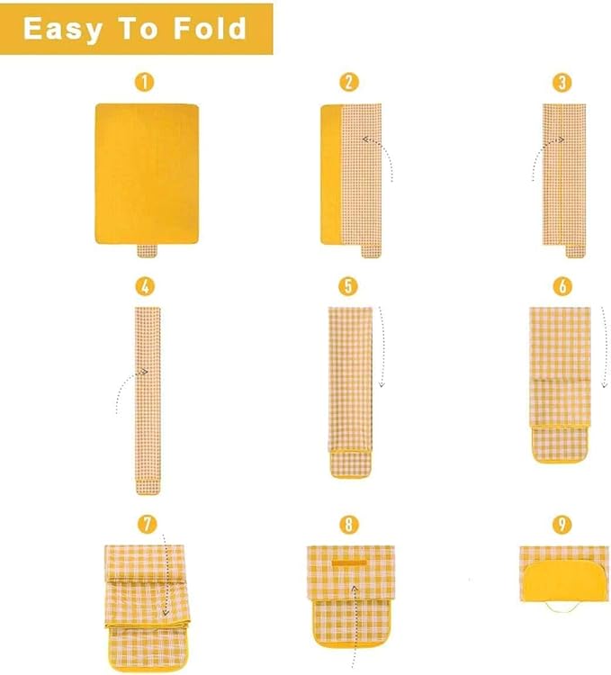 Outdoor Picnic Blanket 80''x80'' Extra Large Picnic Blankets Foldable Waterproof Sandproof Beach Blanket Portable Picnic Mat for Camping Park Hiking Travel Grass Playground - Yellow Stripe