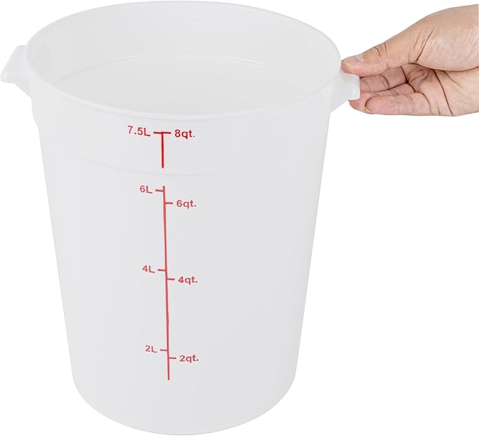 Restaurantware-Met Lux 8 Quart Food Storage Containers 10 White Storage Containers - Lids Sold Separately Red Volume Markers Dishwashable Containers Side Handles For Storing Foods