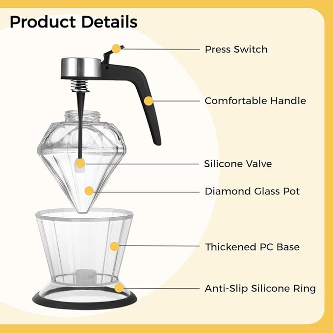 Honey Dispenser Elegant Glass Syrup Pot Drip-Free Honey Jar with Stand Perfect for Pancakes Oils Vinegar Soy Sauce and More