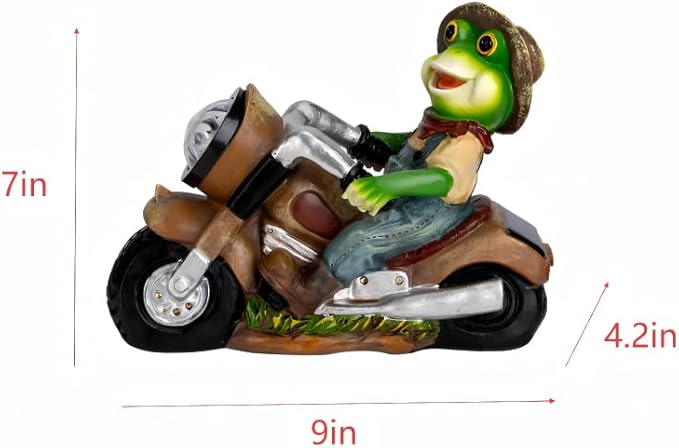 Solar Frog Motorcycle Statue Light - Outdoor Garden Decor Resin Frog Figurine Riding Vintage Ornament for Patio Yard Lawn Pathway - Funny Birthday Housewarming Gift for Mom Dad Grandmother Friends